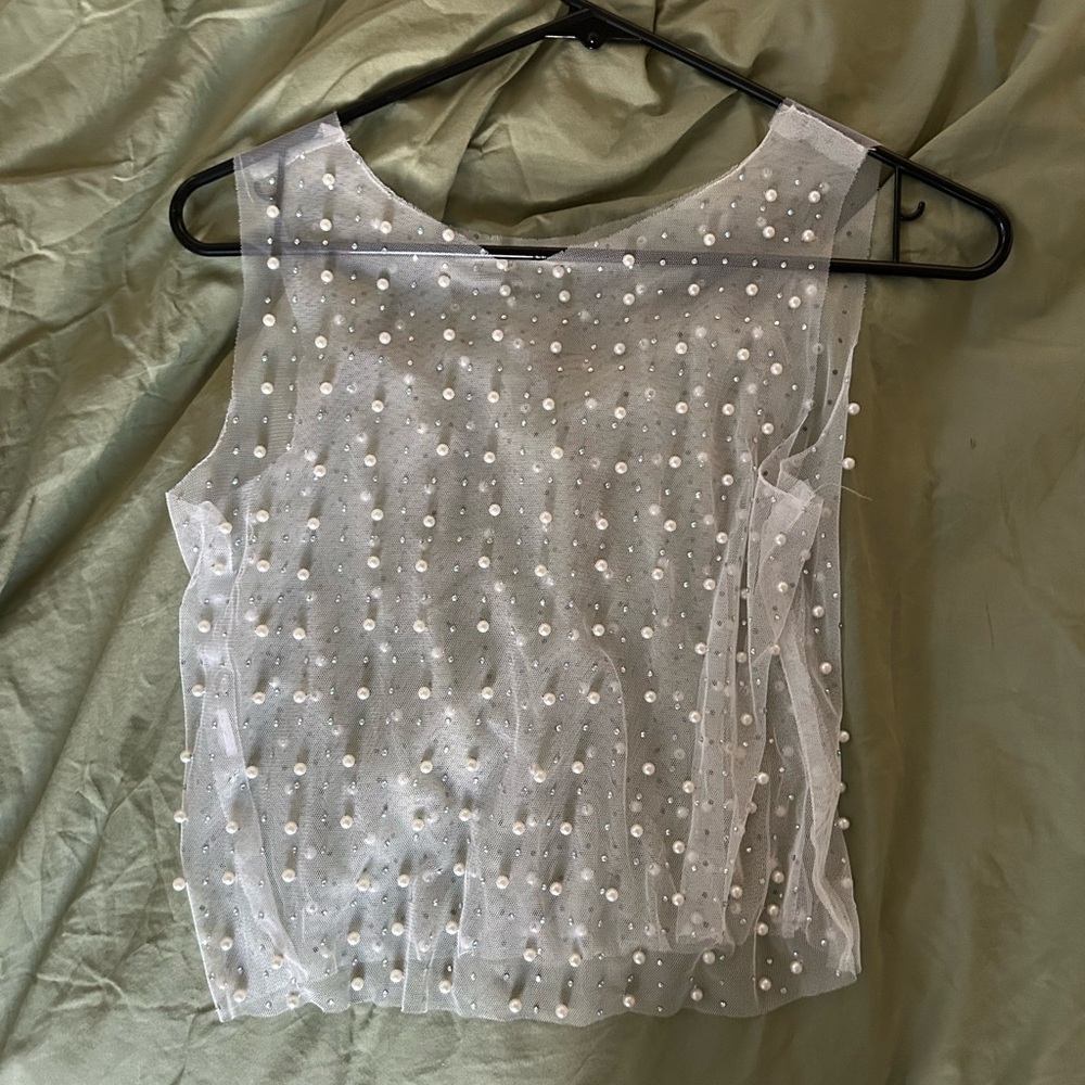 White Beaded Sheer Sleeveless Top